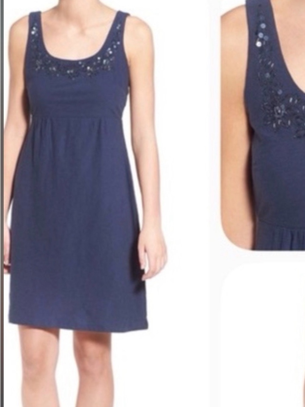 Tommy Bahama Jersey Sleeveless Navy Embellished Scoop-Neck Sundress